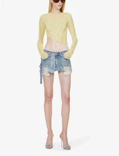 Asymmetric Raw-hem Stretch-woven Top -Reisi Clothing Shop R04186818 YELLOW ALT01