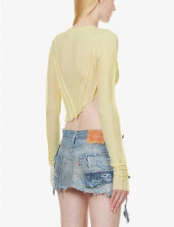 Asymmetric Raw-hem Stretch-woven Top -Reisi Clothing Shop R04186818 YELLOW ALT03