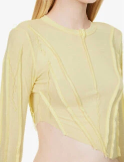 Asymmetric Raw-hem Stretch-woven Top -Reisi Clothing Shop R04186818 YELLOW ALT05