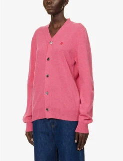 Comme Des Garçons Play Heart-embroidered Regular-fit Wool Cardigan -Reisi Clothing Shop R04186987 PINK ALT02