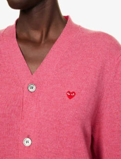 Comme Des Garçons Play Heart-embroidered Regular-fit Wool Cardigan -Reisi Clothing Shop R04186987 PINK ALT04