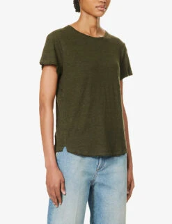 FRAME Easy True Distressed-trim Organic-linen T-shirt -Reisi Clothing Shop R04187488 SURPLUS ALT02