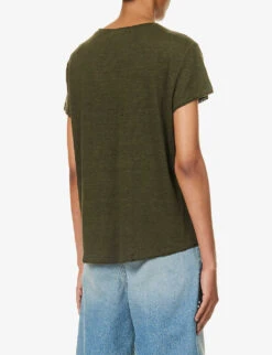 FRAME Easy True Distressed-trim Organic-linen T-shirt -Reisi Clothing Shop R04187488 SURPLUS ALT03