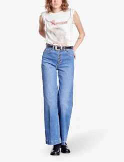 THE KOOPLES Eagle Screen-print Cotton-jersey T-shirt -Reisi Clothing Shop R04187758 ECRU ALT01