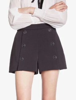 THE KOOPLES Button-embellished Wide-leg Stretch-woven Shorts 9 THE KOOPLES Button-embellished Wide-leg Stretch-woven Shorts -Reisi Clothing Shop R04187773 BLACK ALT03