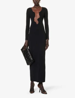 Salacia Asymmetric-neckline Knitted Maxi Dress -Reisi Clothing Shop R04188231 BLACK ALT01