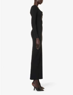 Salacia Asymmetric-neckline Knitted Maxi Dress -Reisi Clothing Shop R04188231 BLACK ALT02