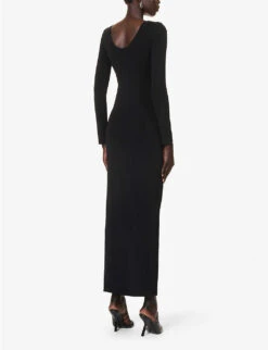 Salacia Asymmetric-neckline Knitted Maxi Dress -Reisi Clothing Shop R04188231 BLACK ALT03
