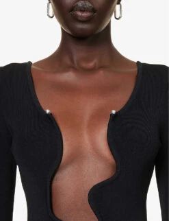 Salacia Asymmetric-neckline Knitted Maxi Dress -Reisi Clothing Shop R04188231 BLACK ALT04