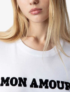 Zadig & Voltaire Woop Slogan-print Short-sleeved Organic-cotton T-shirt -Reisi Clothing Shop R04188623 BLANC ALT04