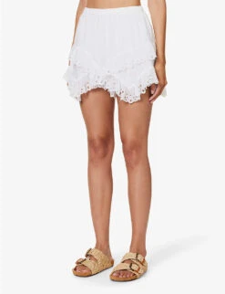 Isabel Marant Etoile Kaddy Tiered Frilled-trim High-rise Cotton Shorts -Reisi Clothing Shop R04188826 WHITE ALT02