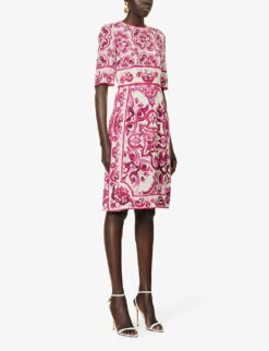 Dolce & Gabbana Graphic-patterned Darted Regular-fit Stretch-silk Midi Dress -Reisi Clothing Shop R04188987 TRISMAIOLICHEFUXIA ALT02