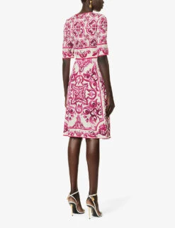 Dolce & Gabbana Graphic-patterned Darted Regular-fit Stretch-silk Midi Dress -Reisi Clothing Shop R04188987 TRISMAIOLICHEFUXIA ALT03