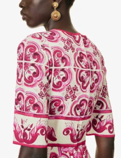 Dolce & Gabbana Graphic-patterned Darted Regular-fit Stretch-silk Midi Dress -Reisi Clothing Shop R04188987 TRISMAIOLICHEFUXIA ALT04