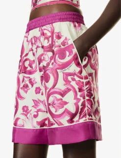 Dolce & Gabbana Maioliche Graphic-print Silk Shorts -Reisi Clothing Shop R04188995 TRISMAIOLICHEFUXIA ALT04