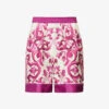 Dolce & Gabbana Maioliche Graphic-print Silk Shorts -Reisi Clothing Shop R04188995 TRISMAIOLICHEFUXIA M