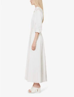 Andy Pleated Spread-collar Silk Midi Dress -Reisi Clothing Shop R04189132 IVORY ALT02