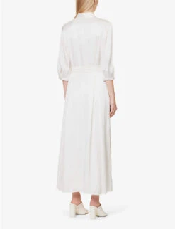 Andy Pleated Spread-collar Silk Midi Dress -Reisi Clothing Shop R04189132 IVORY ALT03