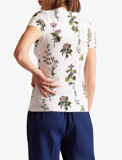Ted Baker Rasmean Floral-print Stretch-woven T-shirt -Reisi Clothing Shop R04189323 WHITE ALT02