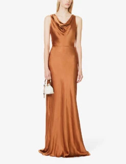 Sleeveless Cowl-neck Woven Maxi Dress -Reisi Clothing Shop R04189839 RUST ALT01