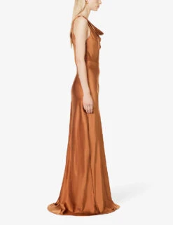 Sleeveless Cowl-neck Woven Maxi Dress -Reisi Clothing Shop R04189839 RUST ALT02