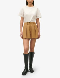 CLAUDIE PIERLOT Eden Pleated Stretch-woven Shorts -Reisi Clothing Shop R04189891 BRUNS ALT01