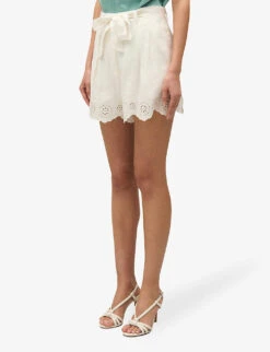 CLAUDIE PIERLOT Scalloped-trim Belted-waist Linen-blend Shorts -Reisi Clothing Shop R04189895 NATURELS ALT02
