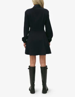 CLAUDIE PIERLOT Romy Satin-trim Woven Mini Dress -Reisi Clothing Shop R04189915 BLEUS ALT03