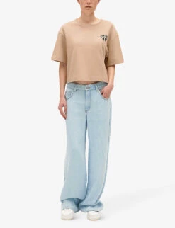 CLAUDIE PIERLOT Logo-print Cropped Cotton T-shirt -Reisi Clothing Shop R04189960 NATURELS ALT01