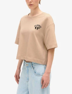 CLAUDIE PIERLOT Logo-print Cropped Cotton T-shirt -Reisi Clothing Shop R04189960 NATURELS ALT02