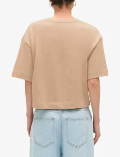 CLAUDIE PIERLOT Logo-print Cropped Cotton T-shirt -Reisi Clothing Shop R04189960 NATURELS ALT03