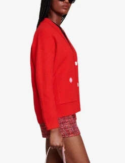 Maje Micollege Patched Stretch-knit Cardigan -Reisi Clothing Shop R04190045 ROUGES ALT02