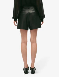 CLAUDIE PIERLOT Camille Mid-rise Straight-fit Leather Shorts -Reisi Clothing Shop R04190175 NOIRGRIS ALT03