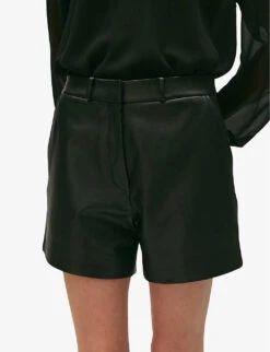 CLAUDIE PIERLOT Camille Mid-rise Straight-fit Leather Shorts -Reisi Clothing Shop R04190175 NOIRGRIS ALT04