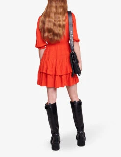 Maje Radji Ruffle-trim Woven Mini Dress -Reisi Clothing Shop R04190236 ROUGES ALT03