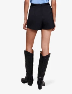Maje Lupli Straight-fit Pleated Stretch-woven Shorts -Reisi Clothing Shop R04190255 NOIRGRIS ALT03