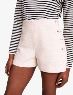 Maje Ivileno Lace-up Tweed Shorts -Reisi Clothing Shop R04190356 BLANC ALT04