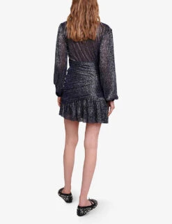 Maje Runnylo Glittered Draped Woven Mini Dress -Reisi Clothing Shop R04190400 BLEUS ALT03