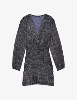 Maje Runnylo Glittered Draped Woven Mini Dress