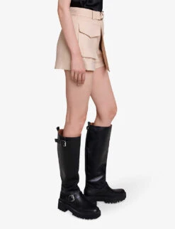 Maje Iosta Pocket-detail Asymmetric-hem Linen-blend Shorts -Reisi Clothing Shop R04190414 NATURELS ALT02