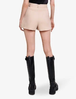 Maje Iosta Pocket-detail Asymmetric-hem Linen-blend Shorts -Reisi Clothing Shop R04190414 NATURELS ALT03