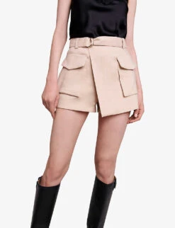 Maje Iosta Pocket-detail Asymmetric-hem Linen-blend Shorts -Reisi Clothing Shop R04190414 NATURELS ALT04