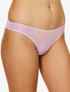 DORA LARSEN Alice Lace-embroidered Stretch-recycled Nylon Briefs -Reisi Clothing Shop R04191188 PURPLE ALT02