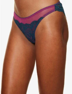 DORA LARSEN Brea Lace-embroidered Stretch-recycled Nylon Briefs -Reisi Clothing Shop R04191190 DARKGREEN ALT02