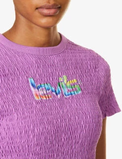 Levis Popcorn Graphic-print Ruched Cotton-jersey T-shirt -Reisi Clothing Shop R04191382 BLUES ALT04