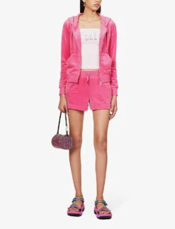 Juicy Couture Brand-embroidered Elasticated-waist Velour Shorts -Reisi Clothing Shop R04191478 RASPBERRYROSE167 ALT01