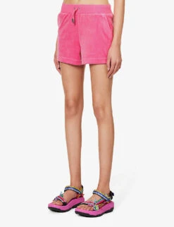 Juicy Couture Brand-embroidered Elasticated-waist Velour Shorts -Reisi Clothing Shop R04191478 RASPBERRYROSE167 ALT02