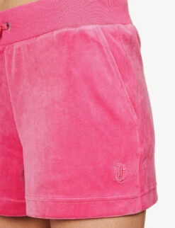 Juicy Couture Brand-embroidered Elasticated-waist Velour Shorts -Reisi Clothing Shop R04191478 RASPBERRYROSE167 ALT04