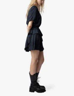 Zadig & Voltaire Romina Ruffle-time Satin Mini Dress -Reisi Clothing Shop R04191942 ENCRE ALT02
