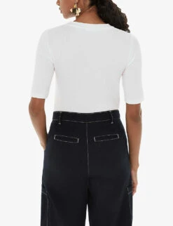 Whistles Essential Crew-neck Ribbed Stretch-woven T-shirt -Reisi Clothing Shop R04192527 WHITE ALT03